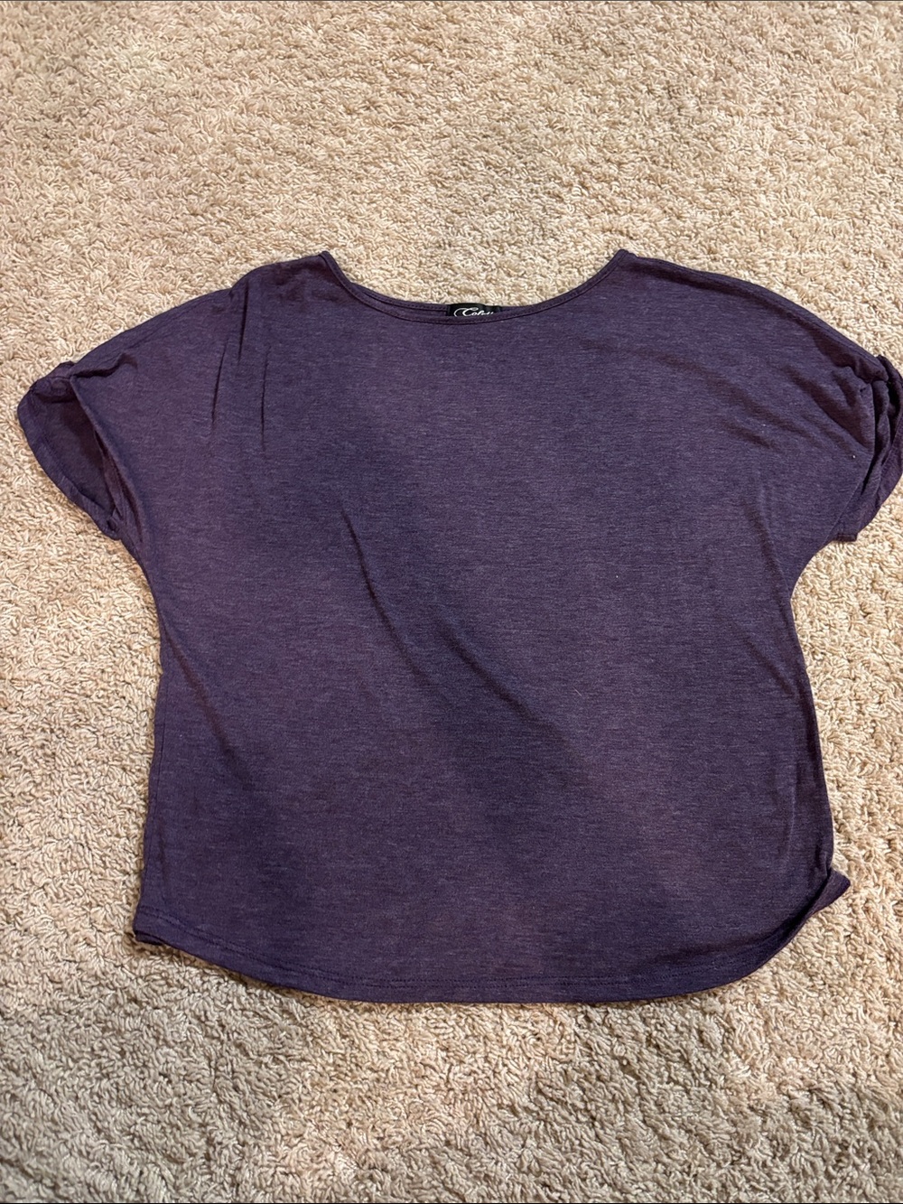 Casual Short Sleeve Boatneck Tee in Plum by Cocoa Blue